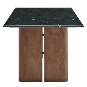 Modway Furniture Amistad Rectangular Marble Top Dining Table with Sculptural Mango Wood Base Seats Eight EEI-7513-WAL-GRN