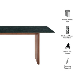 Modway Furniture Amistad Rectangular Marble Top Dining Table with Sculptural Mango Wood Base Seats Eight EEI-7513-WAL-GRN