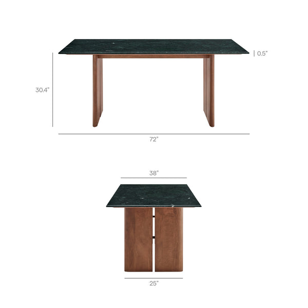 Modway Furniture Amistad Rectangular Marble Top Dining Table with Sculptural Mango Wood Base Seats Eight EEI-7513-WAL-GRN
