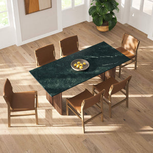 Modway Furniture Amistad Marble Top Dining Table with Mango Wood Trestle Base Seats Ten Guests EEI-7514-WAL-GRN