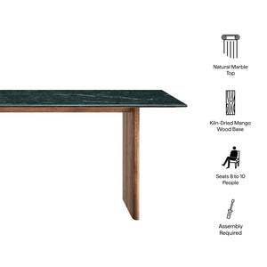 Modway Furniture Amistad Marble Top Dining Table with Mango Wood Trestle Base Seats Ten Guests EEI-7514-WAL-GRN