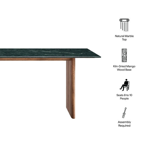 Modway Furniture Amistad Marble Top Dining Table with Mango Wood Trestle Base Seats Ten Guests EEI-7514-WAL-GRN