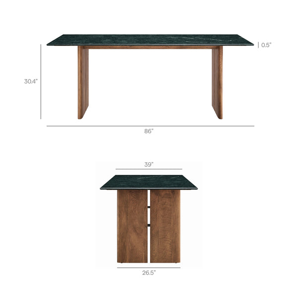 Modway Furniture Amistad Marble Top Dining Table with Mango Wood Trestle Base Seats Ten Guests EEI-7514-WAL-GRN