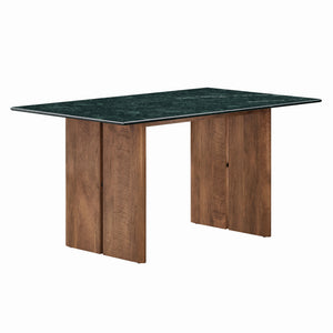 Modway Furniture Amistad Rectangular Marble Top Dining Table with Mango Wood Base Seats Six EEI-7515-WAL-GRN