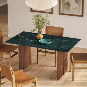 Modway Furniture Amistad Rectangular Marble Top Dining Table with Mango Wood Base Seats Six EEI-7515-WAL-GRN