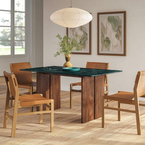 Modway Furniture Amistad Rectangular Marble Top Dining Table with Mango Wood Base Seats Six EEI-7515-WAL-GRN