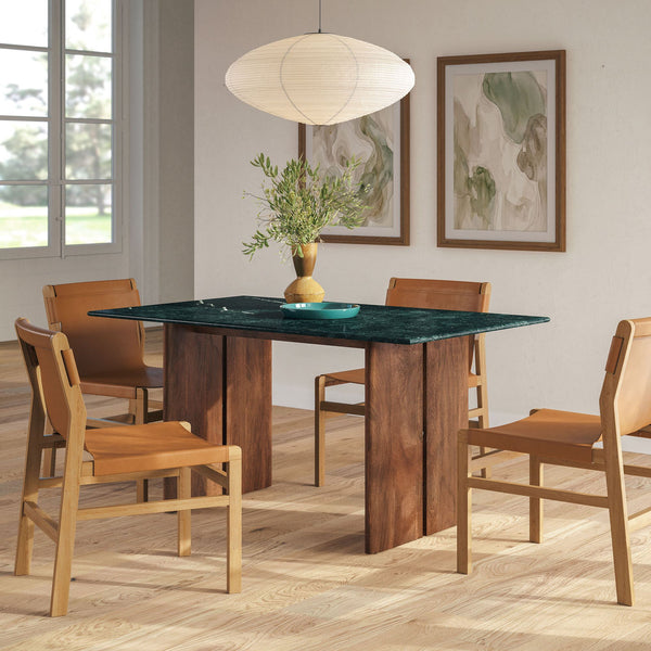 Modway Furniture Amistad Rectangular Marble Top Dining Table with Mango Wood Base Seats Six EEI-7515-WAL-GRN