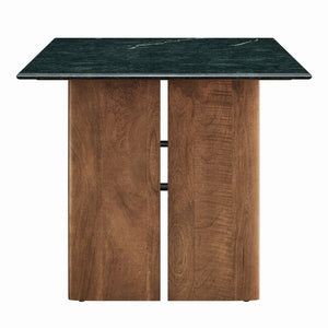 Modway Furniture Amistad Rectangular Marble Top Dining Table with Mango Wood Base Seats Six EEI-7515-WAL-GRN