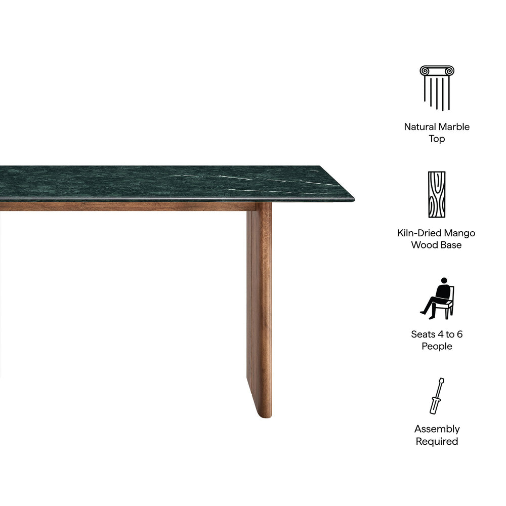Modway Furniture Amistad Rectangular Marble Top Dining Table with Mango Wood Base Seats Six EEI-7515-WAL-GRN