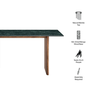 Modway Furniture Amistad Rectangular Marble Top Dining Table with Mango Wood Base Seats Six EEI-7515-WAL-GRN