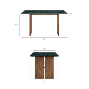 Modway Furniture Amistad Rectangular Marble Top Dining Table with Mango Wood Base Seats Six EEI-7515-WAL-GRN