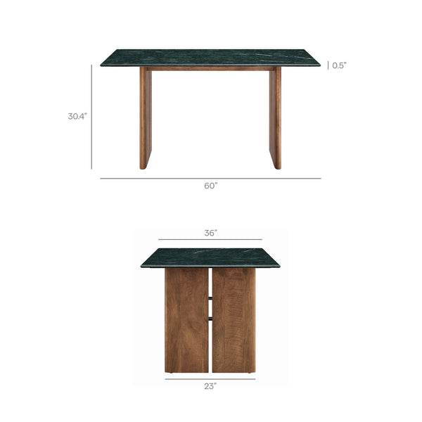 Modway Furniture Amistad Rectangular Marble Top Dining Table with Mango Wood Base Seats Six EEI-7515-WAL-GRN