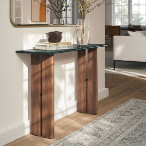 Modway Furniture Amistad Marble Top Console Table with Sculptural Mango Wood Base for Entryway EEI-7516-WAL-GRN