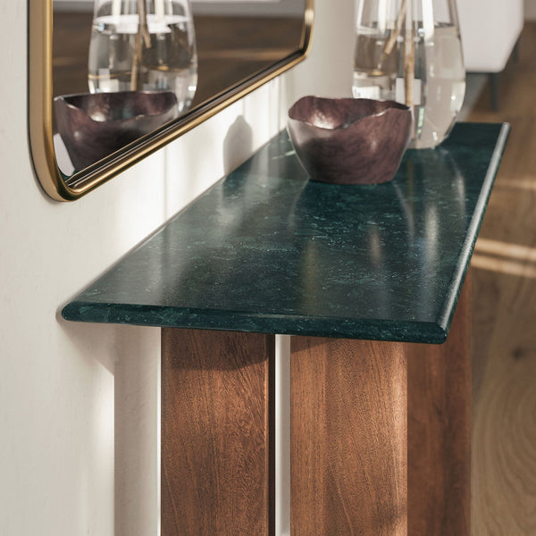 Modway Furniture Amistad Marble Top Console Table with Sculptural Mango Wood Base for Entryway EEI-7516-WAL-GRN