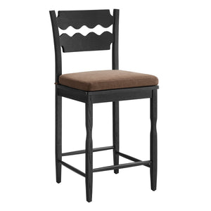 Modway Furniture Jax Solid Oak Counter Stool Sculptural Wavy Back Cushioned Seat Kitchen Island Black Cocoa EEI-7518-BLK-COA