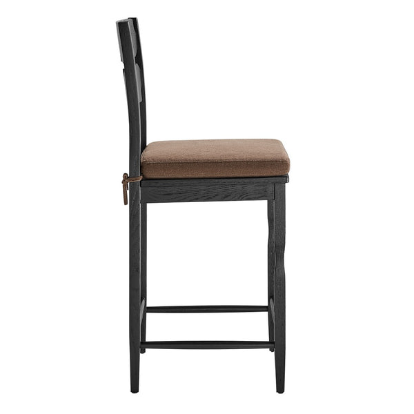 Modway Furniture Jax Solid Oak Counter Stool Sculptural Wavy Back Cushioned Seat Kitchen Island Black Cocoa EEI-7518-BLK-COA