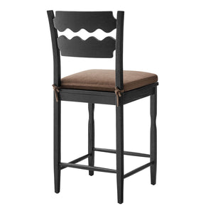 Modway Furniture Jax Solid Oak Counter Stool Sculptural Wavy Back Cushioned Seat Kitchen Island Black Cocoa EEI-7518-BLK-COA