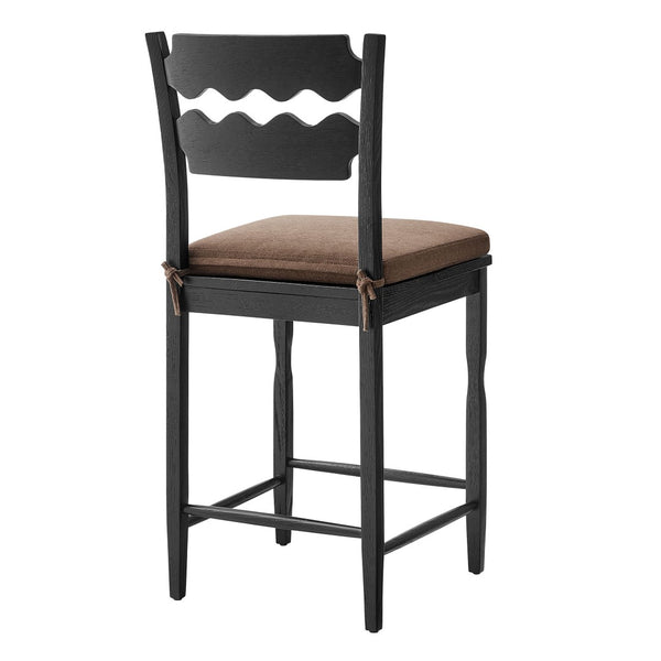 Modway Furniture Jax Solid Oak Counter Stool Sculptural Wavy Back Cushioned Seat Kitchen Island Black Cocoa EEI-7518-BLK-COA