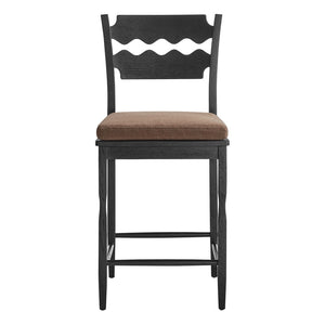 Modway Furniture Jax Solid Oak Counter Stool Sculptural Wavy Back Cushioned Seat Kitchen Island Black Cocoa EEI-7518-BLK-COA