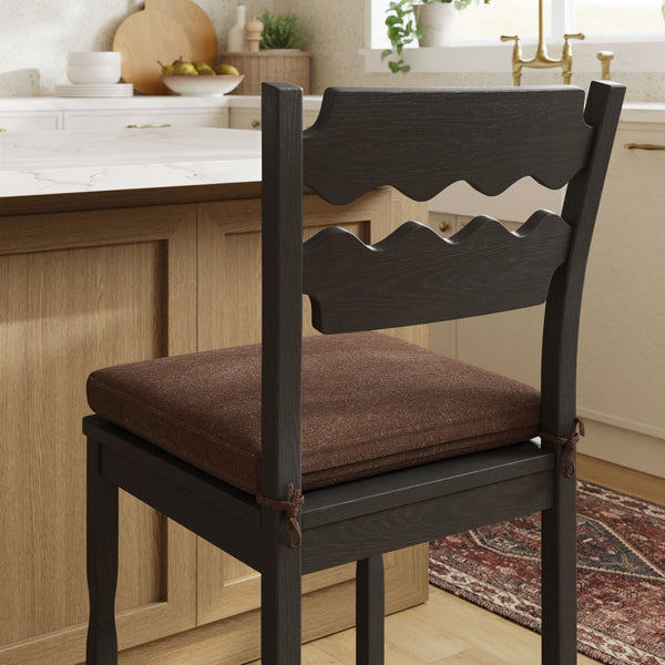 Modway Furniture Jax Solid Oak Counter Stool Sculptural Wavy Back Cushioned Seat Kitchen Island Black Cocoa EEI-7518-BLK-COA