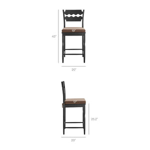 Modway Furniture Jax Solid Oak Counter Stool Sculptural Wavy Back Cushioned Seat Kitchen Island Black Cocoa EEI-7518-BLK-COA