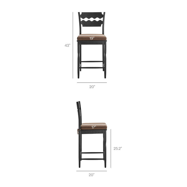 Modway Furniture Jax Solid Oak Counter Stool Sculptural Wavy Back Cushioned Seat Kitchen Island Black Cocoa EEI-7518-BLK-COA