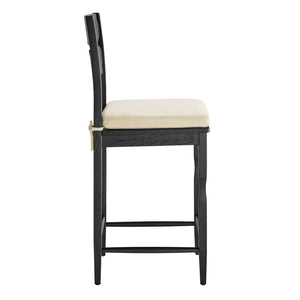 Modway Furniture Jax Solid Oak Counter Stool Sculptural Wavy Back Cushioned Seat Kitchen Island Black Linen EEI-7518-BLK-LIN