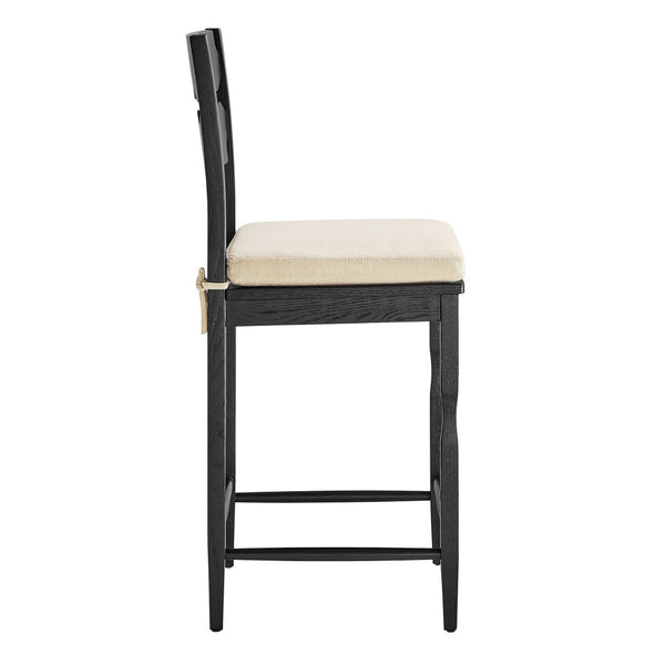 Modway Furniture Jax Solid Oak Counter Stool Sculptural Wavy Back Cushioned Seat Kitchen Island Black Linen EEI-7518-BLK-LIN