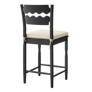 Modway Furniture Jax Solid Oak Counter Stool Sculptural Wavy Back Cushioned Seat Kitchen Island Black Linen EEI-7518-BLK-LIN