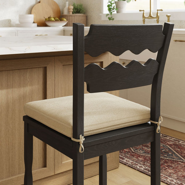 Modway Furniture Jax Solid Oak Counter Stool Sculptural Wavy Back Cushioned Seat Kitchen Island Black Linen EEI-7518-BLK-LIN