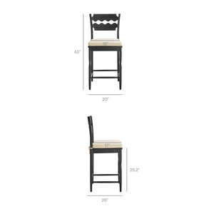 Modway Furniture Jax Solid Oak Counter Stool Sculptural Wavy Back Cushioned Seat Kitchen Island Black Linen EEI-7518-BLK-LIN