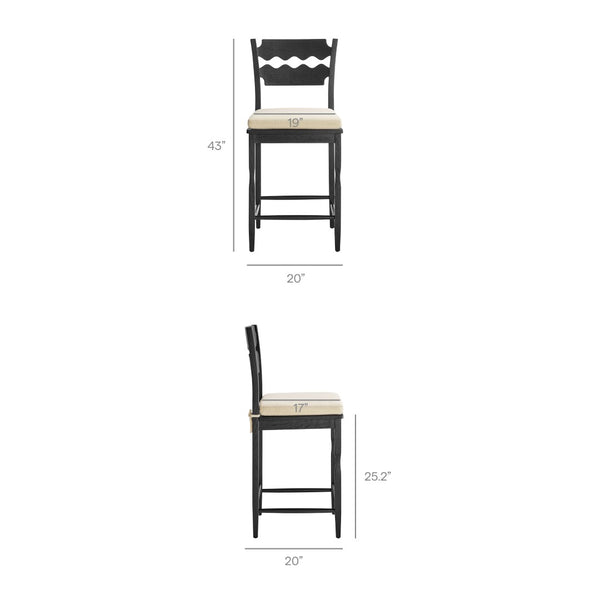 Modway Furniture Jax Solid Oak Counter Stool Sculptural Wavy Back Cushioned Seat Kitchen Island Black Linen EEI-7518-BLK-LIN