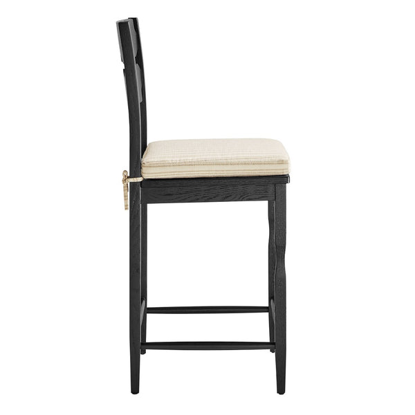 Modway Furniture Jax Solid Oak Counter Stool Sculptural Wavy Back Cushioned Seat Kitchen Island Black Oatmeal Stripe EEI-7518-BLK-OAS