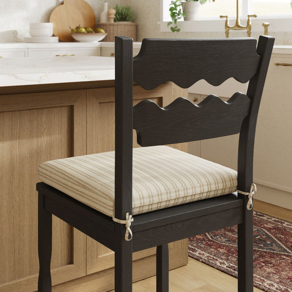 Modway Furniture Jax Solid Oak Counter Stool Sculptural Wavy Back Cushioned Seat Kitchen Island Black Oatmeal Stripe EEI-7518-BLK-OAS
