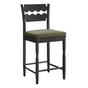 Modway Furniture Jax Solid Oak Counter Stool Sculptural Wavy Back Cushioned Seat Kitchen Island Black Sage EEI-7518-BLK-SGE