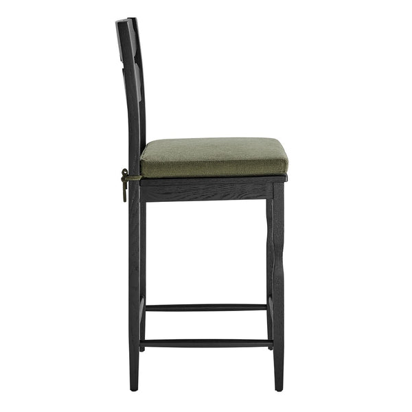 Modway Furniture Jax Solid Oak Counter Stool Sculptural Wavy Back Cushioned Seat Kitchen Island Black Sage EEI-7518-BLK-SGE