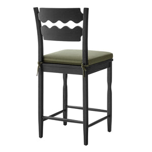 Modway Furniture Jax Solid Oak Counter Stool Sculptural Wavy Back Cushioned Seat Kitchen Island Black Sage EEI-7518-BLK-SGE
