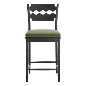 Modway Furniture Jax Solid Oak Counter Stool Sculptural Wavy Back Cushioned Seat Kitchen Island Black Sage EEI-7518-BLK-SGE