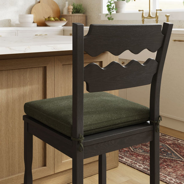 Modway Furniture Jax Solid Oak Counter Stool Sculptural Wavy Back Cushioned Seat Kitchen Island Black Sage EEI-7518-BLK-SGE