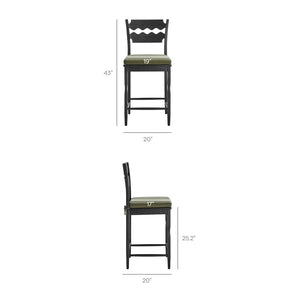 Modway Furniture Jax Solid Oak Counter Stool Sculptural Wavy Back Cushioned Seat Kitchen Island Black Sage EEI-7518-BLK-SGE