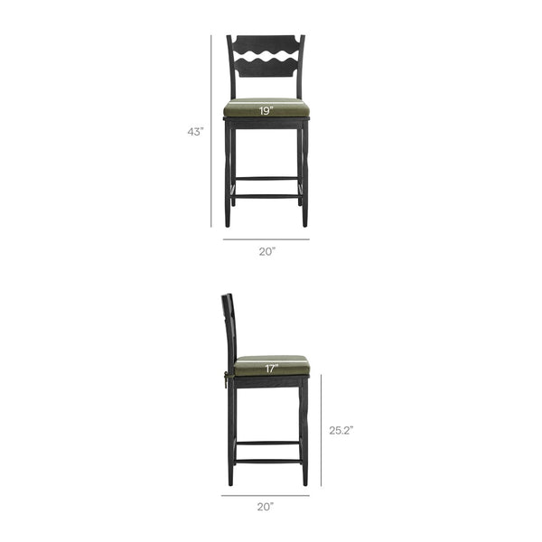 Modway Furniture Jax Solid Oak Counter Stool Sculptural Wavy Back Cushioned Seat Kitchen Island Black Sage EEI-7518-BLK-SGE