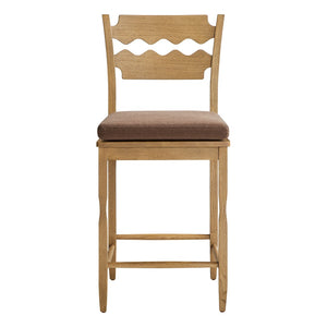 Modway Furniture Jax Solid Oak Counter Stool Sculptural Wavy Back Cushioned Seat Kitchen Island Weathered Oak Cocoa EEI-7518-WOA-COA