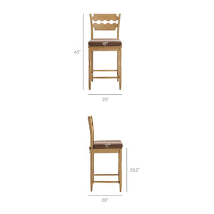 Modway Furniture Jax Solid Oak Counter Stool Sculptural Wavy Back Cushioned Seat Kitchen Island Weathered Oak Cocoa EEI-7518-WOA-COA