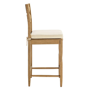 Modway Furniture Jax Solid Oak Counter Stool Sculptural Wavy Back Cushioned Seat Kitchen Island Weathered Oak Linen EEI-7518-WOA-LIN