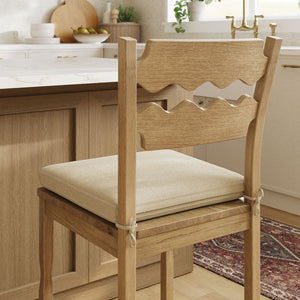 Modway Furniture Jax Solid Oak Counter Stool Sculptural Wavy Back Cushioned Seat Kitchen Island Weathered Oak Linen EEI-7518-WOA-LIN