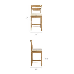 Modway Furniture Jax Solid Oak Counter Stool Sculptural Wavy Back Cushioned Seat Kitchen Island Weathered Oak Linen EEI-7518-WOA-LIN