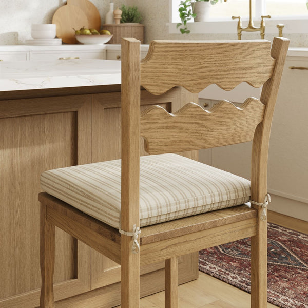 Modway Furniture Jax Solid Oak Counter Stool Sculptural Wavy Back Cushioned Seat Kitchen Island Weathered Oak Oatmeal Stripe EEI-7518-WOA-OAS