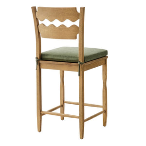 Modway Furniture Jax Solid Oak Counter Stool Sculptural Wavy Back Cushioned Seat Kitchen Island Weathered Oak Sage EEI-7518-WOA-SGE