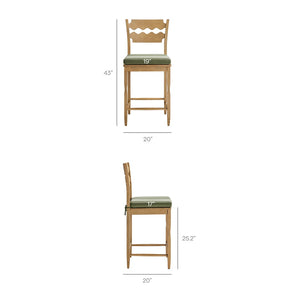 Modway Furniture Jax Solid Oak Counter Stool Sculptural Wavy Back Cushioned Seat Kitchen Island Weathered Oak Sage EEI-7518-WOA-SGE
