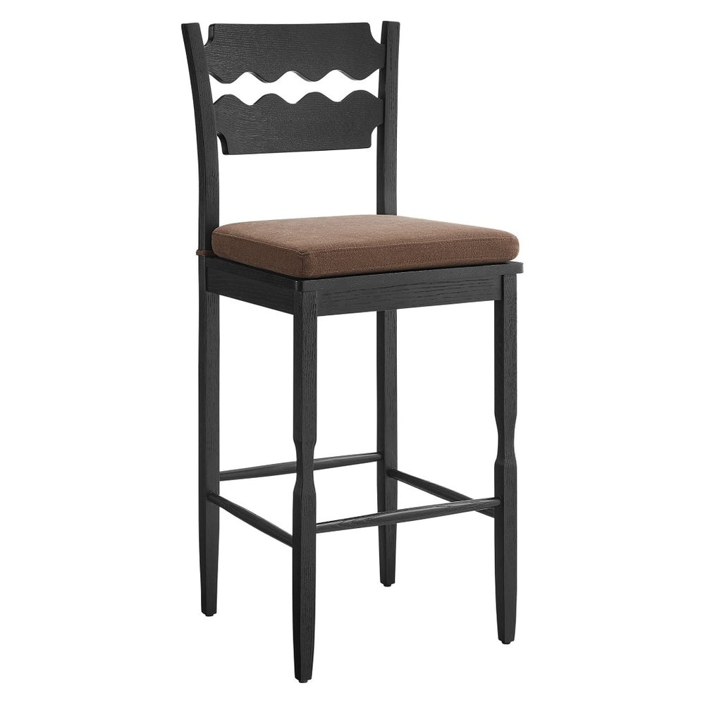 Modway Furniture Jax Solid Oak Vintage Bistro Barstool with Wavy Back and Cushioned Seat for Home Bar Black Cocoa EEI-7519-BLK-COA